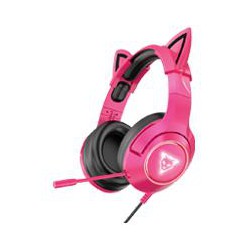 AUDIFONOS GAMER OCELOT TIPO DIADEMA/OVER-EAR/USB/3.5MM/COLOR ROSA CON NEGRO/ALAMBRICOS/ILUMINACION BLANCA/CONTROL DE AUDIO/MICRO