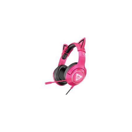 AUDIFONOS GAMER OCELOT TIPO DIADEMA/OVER-EAR/USB/3.5MM/COLOR ROSA CON NEGRO/ALAMBRICOS/ILUMINACION BLANCA/CONTROL DE AUDIO/MICRO