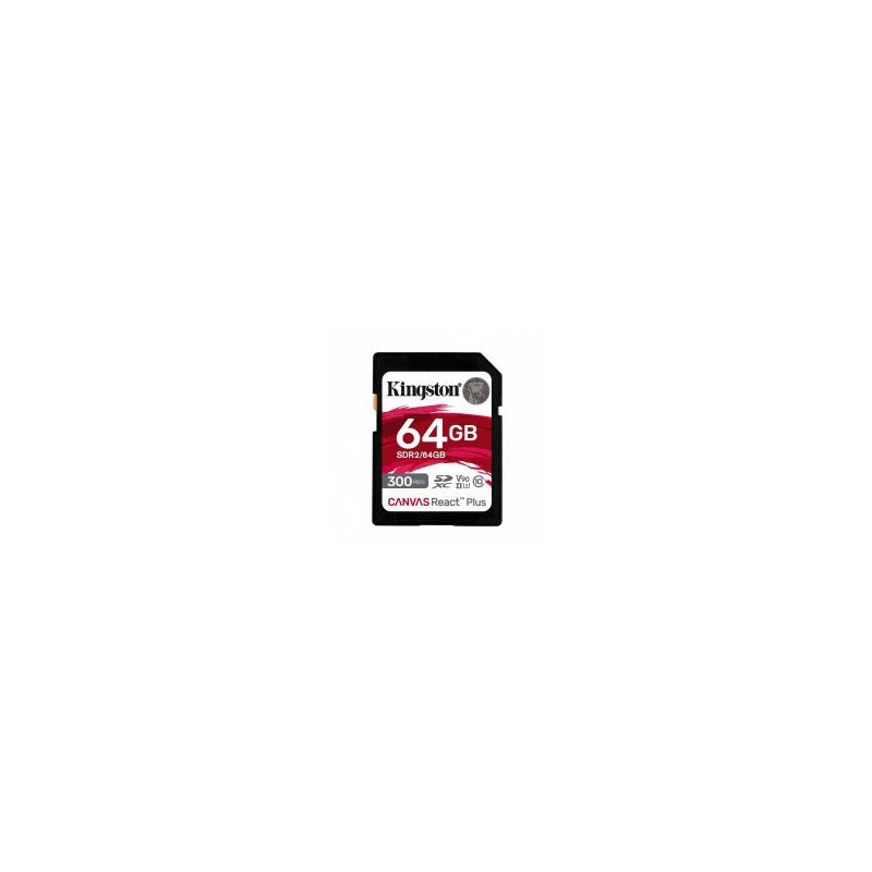 MEMORIA FLASH SD KINGSTON SDXC CANVAS REACT PLUS 64GB 300R UHS-II V90(SDR/64GB)