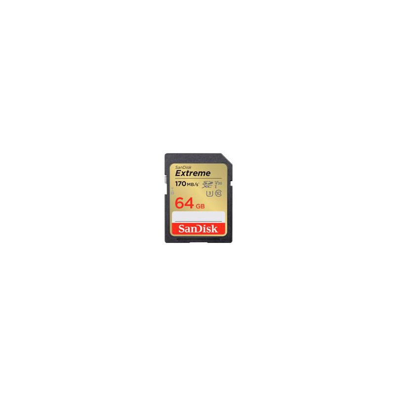 MEMORIA SANDISK SDXC 64GB EXTREME 170MB/S 4K CLASE 10 U3 V30 SDSDXV2-064G-GNCIN