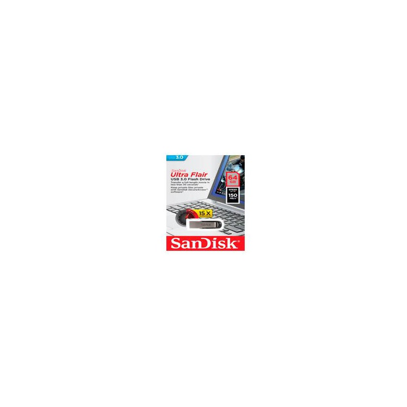 MEMORIA SANDISK 64GB USB 3.0 ULTRA FLAIR METALICA PARA MAC Y WINDOWS 150MB/S SDCZ73-064G-G46