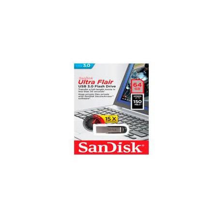 MEMORIA SANDISK 64GB USB 3.0 ULTRA FLAIR METALICA PARA MAC Y WINDOWS 150MB/S SDCZ73-064G-G46