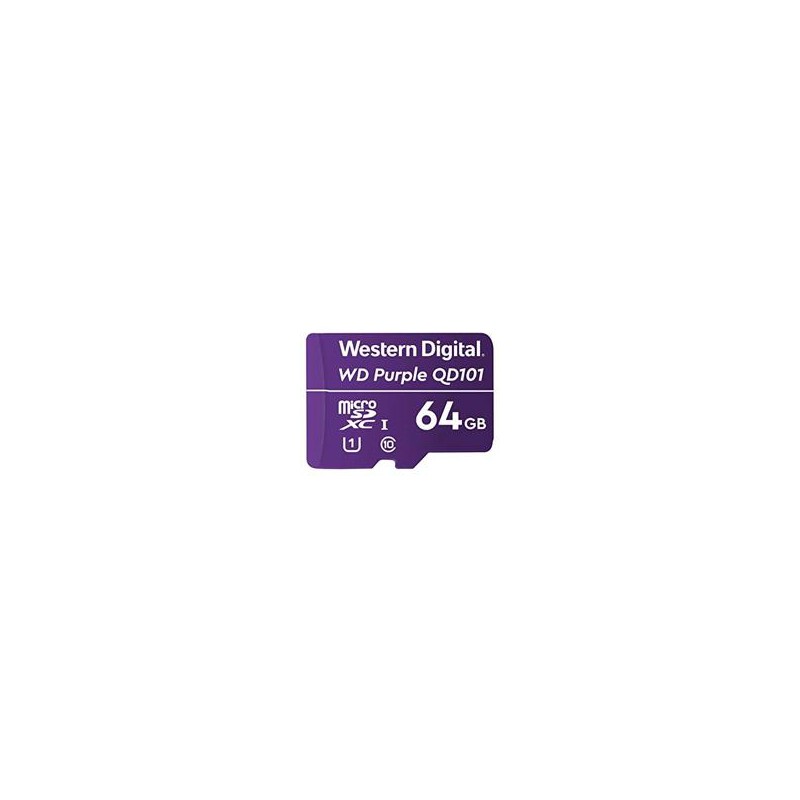 MEMORIA WD PURPLE SC QD101 MICRO SDXC 64GB VIDEOVIGILANCIA 24/7 CLASE 10 U1 LECT 50MB/S ESC 40MB/S  WDD064G1P0C